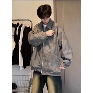拉链设计外套男款春秋季穿搭高级感痞帅美式机车皮衣夹克潮JKL2图片