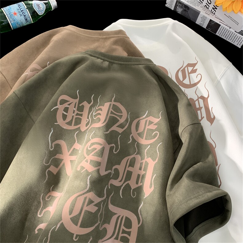 量大优 供视频 进口直喷印花 美式麂皮绒短袖t恤JD206特P25图片