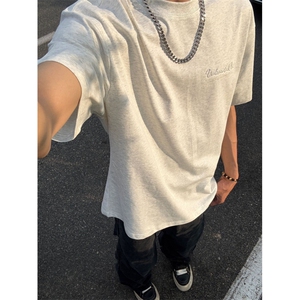 H0952-P35凹凸钢印+胶标220克纯棉+包边螺纹领短袖T恤男女同款图片