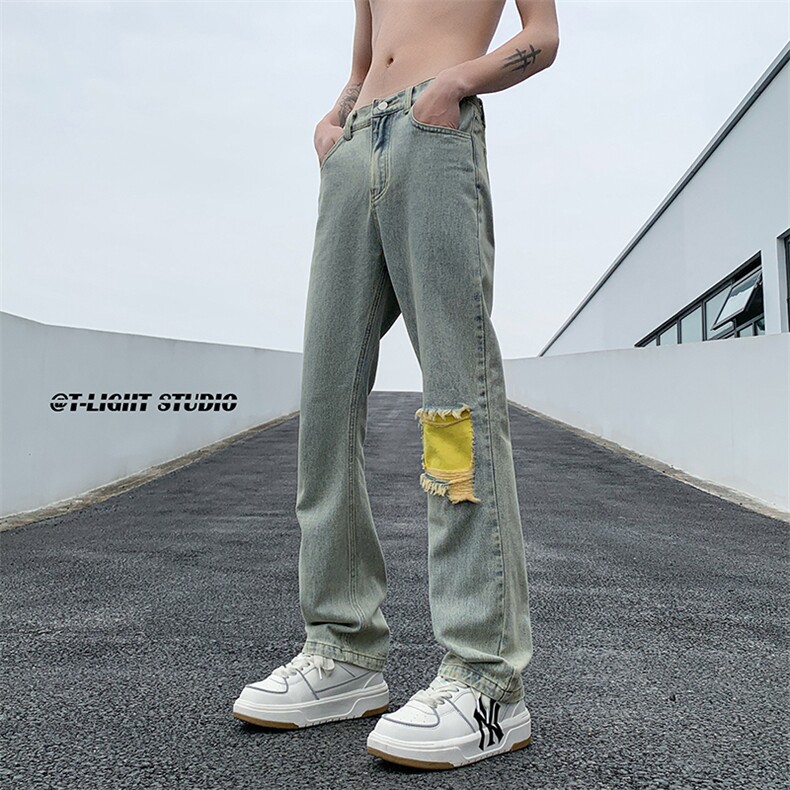 B221美式ins高街暗黑小众修身小脚破洞牛仔裤LK23012-P60控78,男装牛仔裤,电商B221