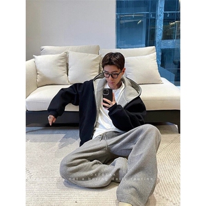 1506/W82801/P55网图重磅连帽卫衣外套男休闲外套撞色情侣开衫1图片