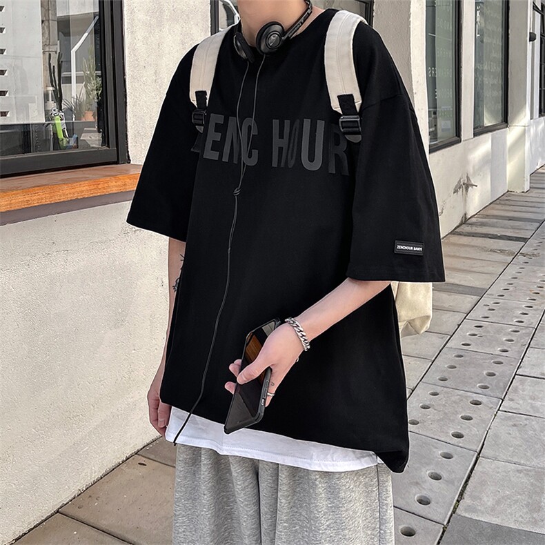HX920TP28控价38 2023新款港风短袖T恤男 简约字母胶印半袖上衣图片