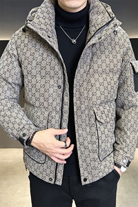字母暗花贴标PU皮羽绒服外套男上衣 控劵后288 A329-YR9863-P205图片