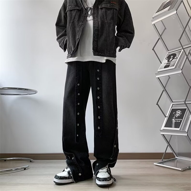美式高街牛仔裤男帅裤脚开衩2023秋冬新款ins宽松长裤RK1205-P51,男装牛仔裤,星座412-3