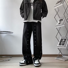 美式高街牛仔裤男帅裤脚开衩2023秋冬新款ins宽松长裤RK1205-P51，男装牛仔裤，星座412-3