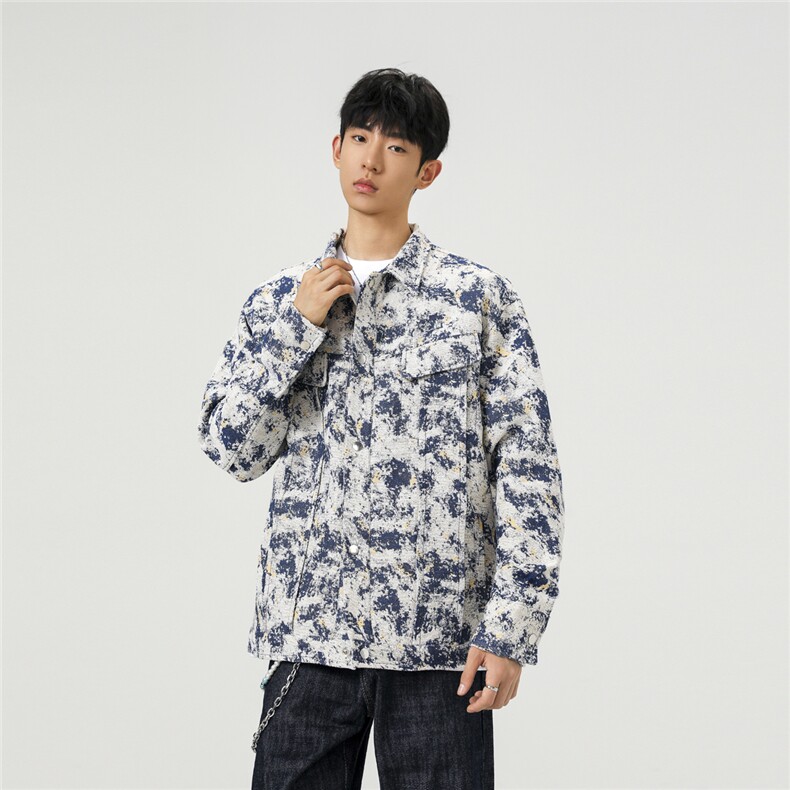 可二开定制扎染雾霾小香风面料大码M-5XL夹克男JK78082P79控128,男装夹克,星座226-1