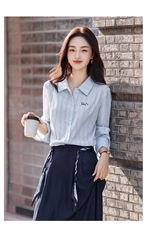 漂亮蓝色衬衫套装裙女秋御姐高级感半身裙两件套，女装套装/套裙，2B115
