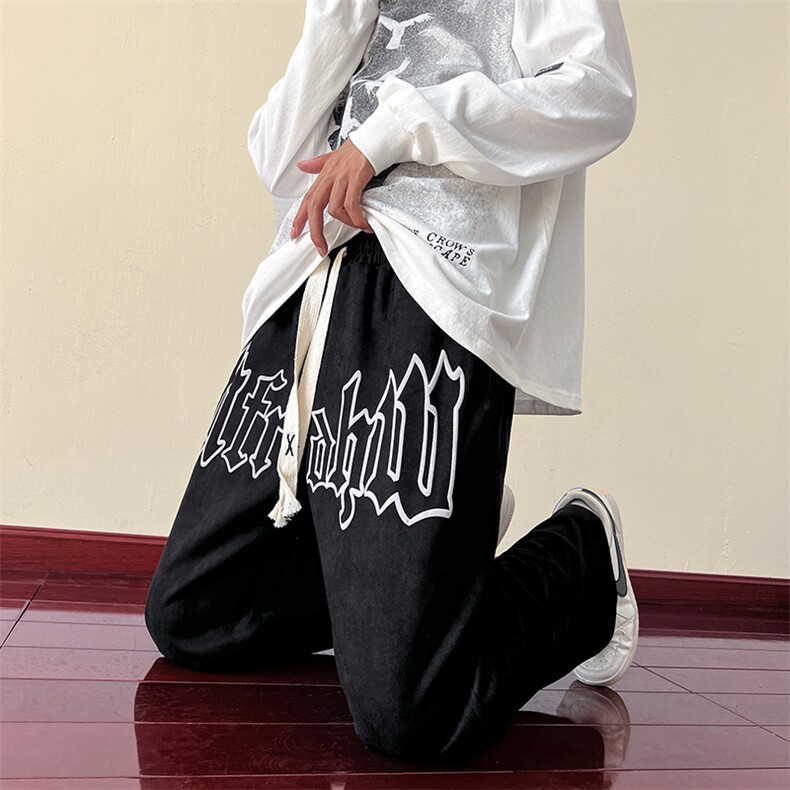 ！秋季发泡胶印花麂皮绒长裤宽松拖地休闲男裤109-1-K99-P45,男装休闲裤,星座109-1