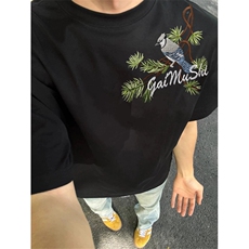 网图有货美式原创潮牌刺绣罗汉松宽松设计感短袖t恤男女A417-P35，男装T恤，星座1505