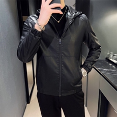秋冬社会小伙PU连帽男士机车皮衣帅气外套LE609-常规P95加绒P104，男装皮衣，星座1105-3