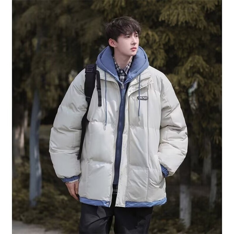 潮牌假两件连帽棉衣外套男冬季2025新款加厚面包棉服情侣棉袄图片