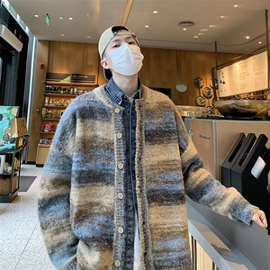 现货~秋冬开衫毛衣男式宽松条纹针织衫外套 XZ176A-1--M313P85图片