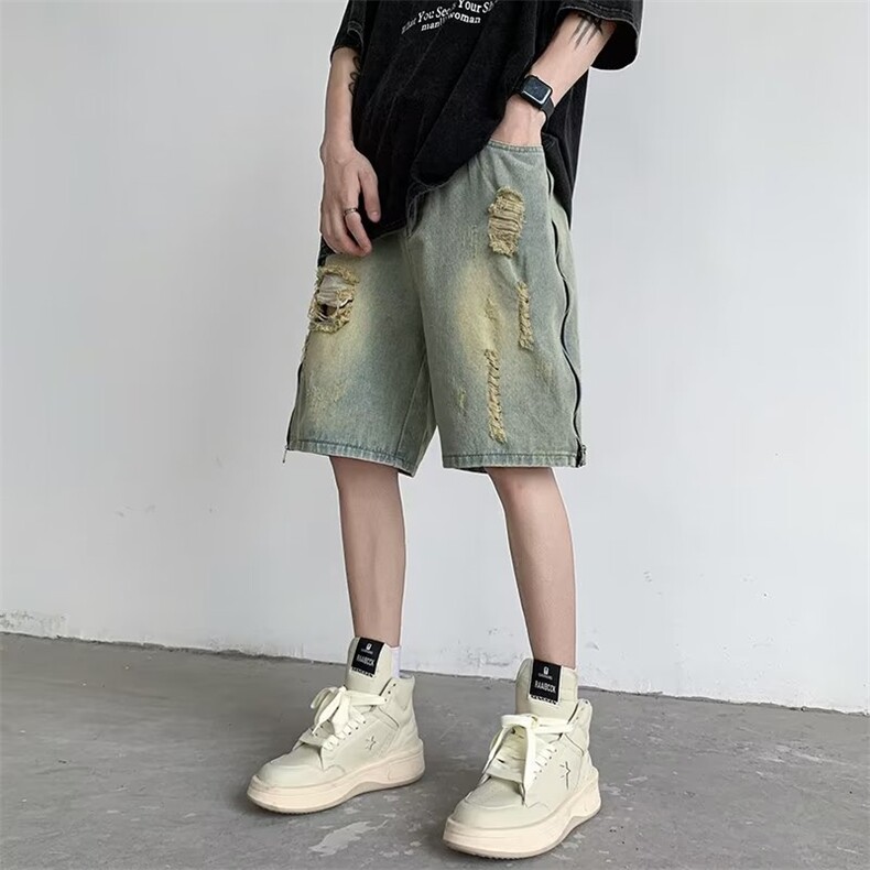 美式高街破洞牛仔短裤男夏季直筒宽松潮阔腿乞丐五分裤N5558-P42,男装牛仔裤,星座1008-1