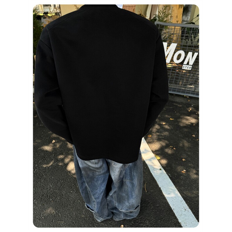 半拉链解构小众设计感花灰色垫肩卫衣男秋季cleanfit重磅长袖T恤,男装卫衣,星座506A