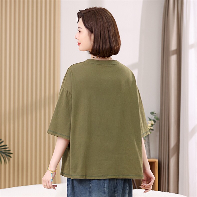 精疏棉妈妈t恤短袖绣花短袖2025新款夏宽松中老年女士50多岁上衣,女装T恤,叶笙衣