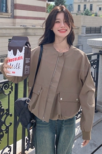 高级小众韩系慵懒chic卡其色外套女春秋超火好看工装短款夹克上衣图片
