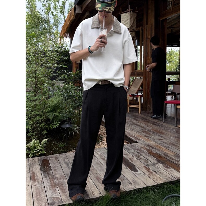 老钱风亚麻长裤A字立体打褶裁剪休闲西裤KZ629特P45,男装西裤,星座908-1