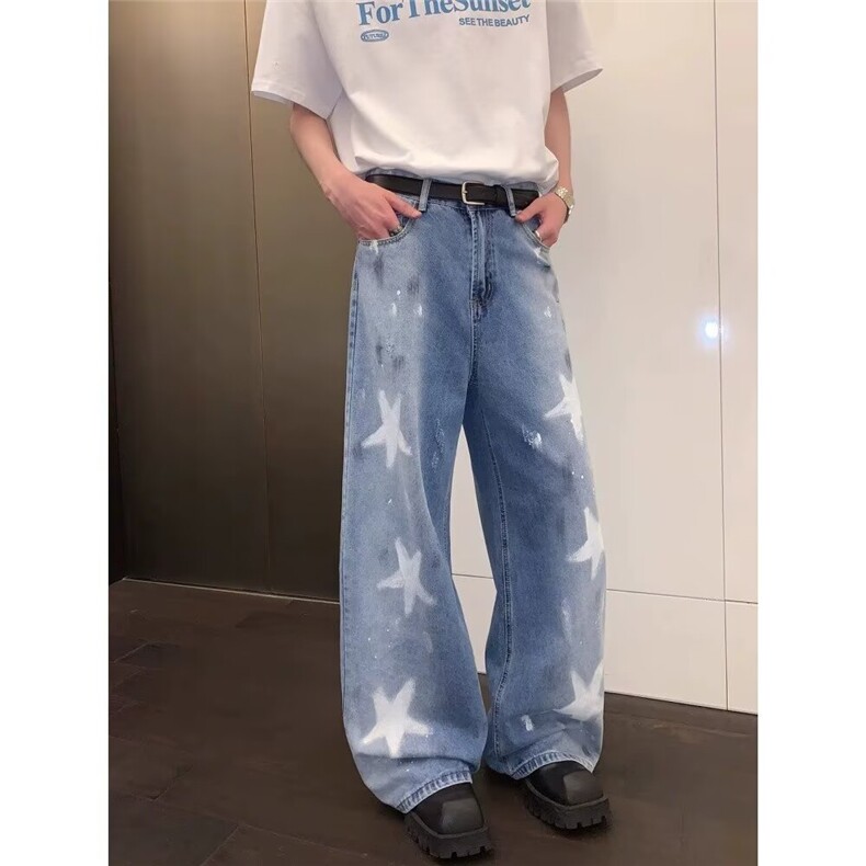【现货】DX324-特批50美式星星印花潮牌水洗百搭高街阔腿裤,男装休闲裤,星座603-2