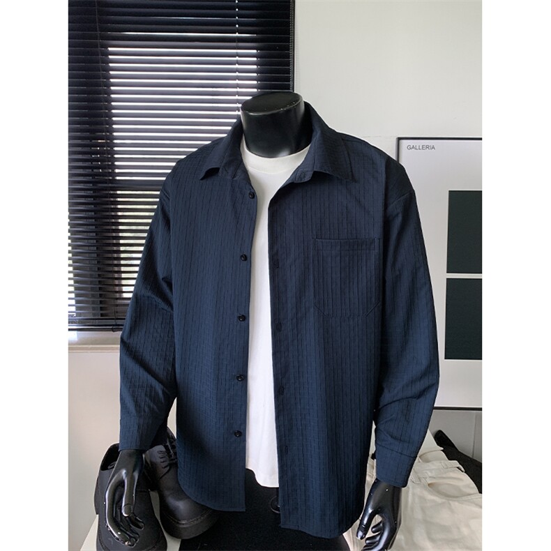 2025秋款纹理感纯色长袖大码翻领时尚衬衫外套男C5461-特P38控75，男装衬衫，电商A001