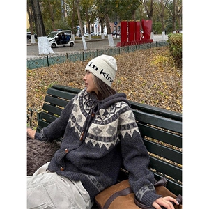 抖音得物 秋冬新款开衫毛衣美式复古休闲慵懒风V领针织衫男外套潮图片