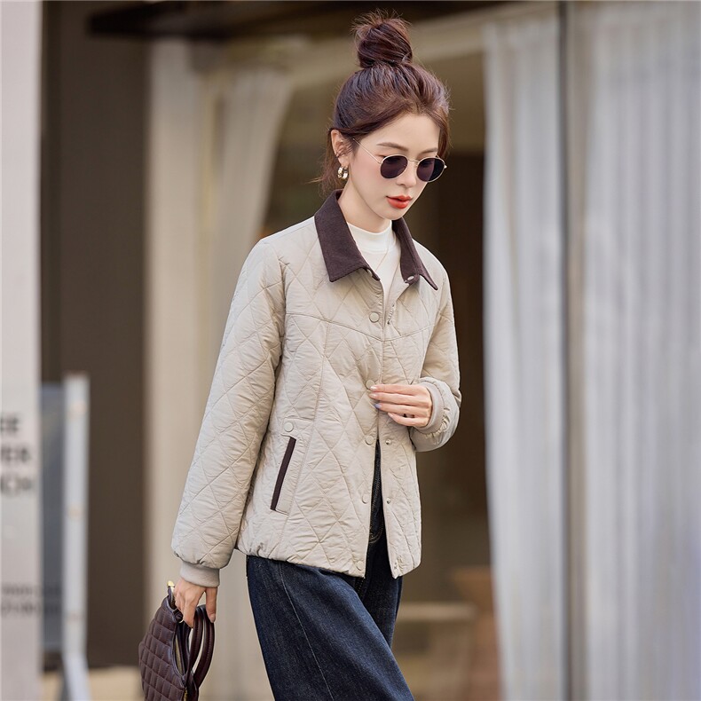 主推翻领撞色短款棉衣女2025冬新款休闲洋气保暖棉服夹棉外套,女装棉衣/棉服,余墨