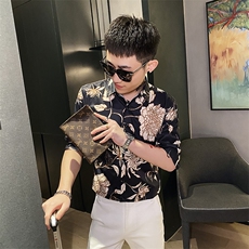 312A-103-P55新款社会小伙中袖衬衫韩版潮流男士五分袖衬衣D，男装T恤，星座312A-5