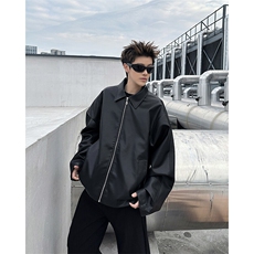 2025春装Cleanfit短宽可拉红内里皮衣外套pu皮夹克A025-Y95-P80，男装夹克，电商A025