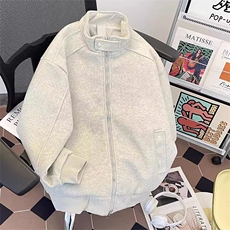 花灰色毛呢夹克棉服男士春秋美式高级工装卫衣外套短款立领棒球服，男装夹克，星座506A