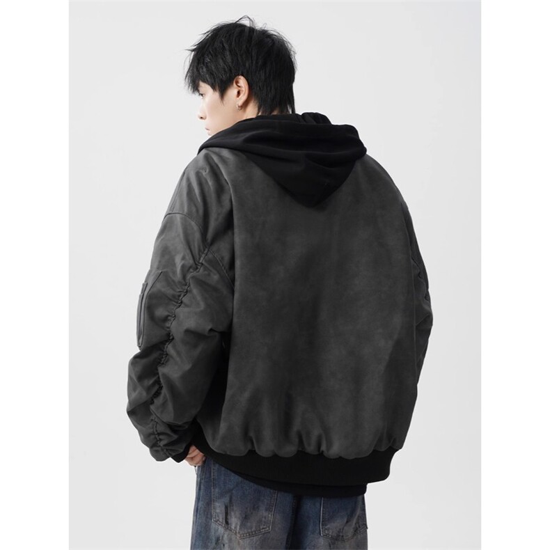 JK8539-P77美式复古飞行员夹克假两件pu皮衣外套男女潮高级感,男装皮衣,电商B323A