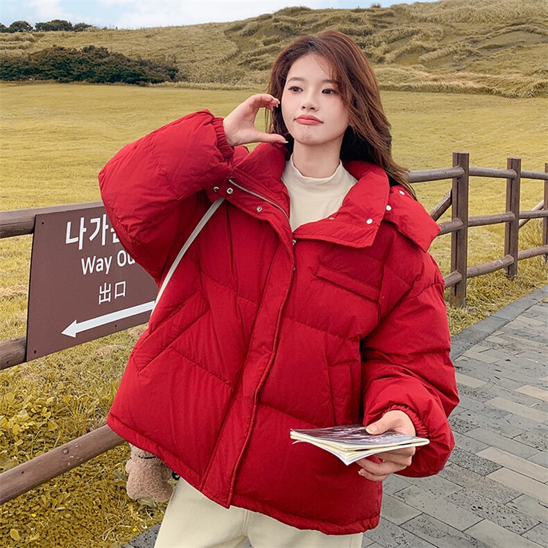 本命新年红色短款羽绒服女2024冬季新款韩系小个子时尚白鸭绒外套,女装羽绒服,辉之琳