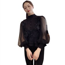 2021春装新款时尚休闲宽松舒适针织衫，女装蕾丝衫/雪纺衫，深水步