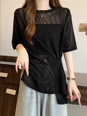 2025网纱韩版收腰短袖防晒罩衫,女装T恤,东正羊绒, 2025网纱韩版收腰短袖防晒罩衫,女装T恤,东正羊绒,