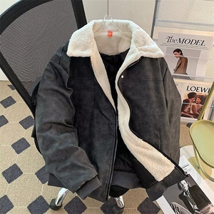 羊羔毛牛仔外套情侣款水洗加厚牛仔衣棉服加绒棉衣男女潮2920 P85图片