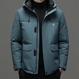 冬季新款短款加厚保暖羽绒服中年男士商务休闲连帽外套上衣图片