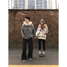 重磅北极绒座山雕毛衣外套冬美式复古休闲慵懒风大毛毛领针织开衫，男装针织衫/毛衣，电商A486-1