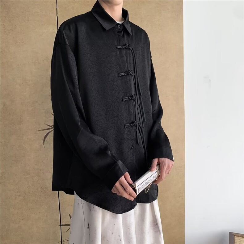 中式风衬衫高级感痞帅长袖外套小众设计感潮牌衬衣男士中山装,男装衬衫,星座716-3