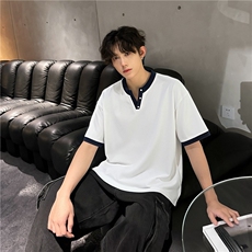 夏季新款潮亨利领拼色小V领索罗娜短袖T恤TX701-P35，男装T恤，电商C310