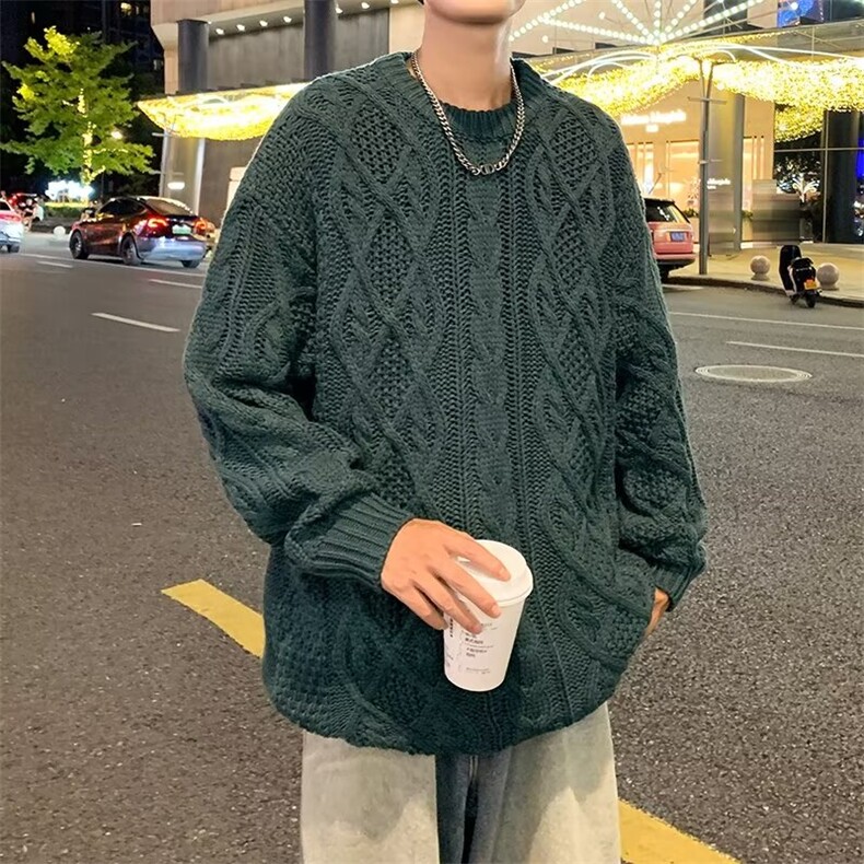 冬季新款绞花扭花毛衣2024男女纯色宽松ins针织毛线衣MZ639-P62,男装针织衫/毛衣,星座412-2