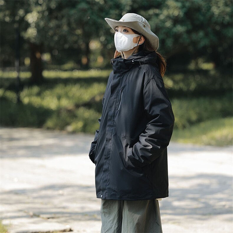冬季三合一外套日系连帽男装青年夹克户外防水冲锋衣外套6152-P90,男装夹克,星座1403A
