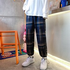 K3101-P45秋季港风格子潮流宽松百搭男女情侣休闲运动长裤控58,女装休闲裤,电商A009A（原A058A）