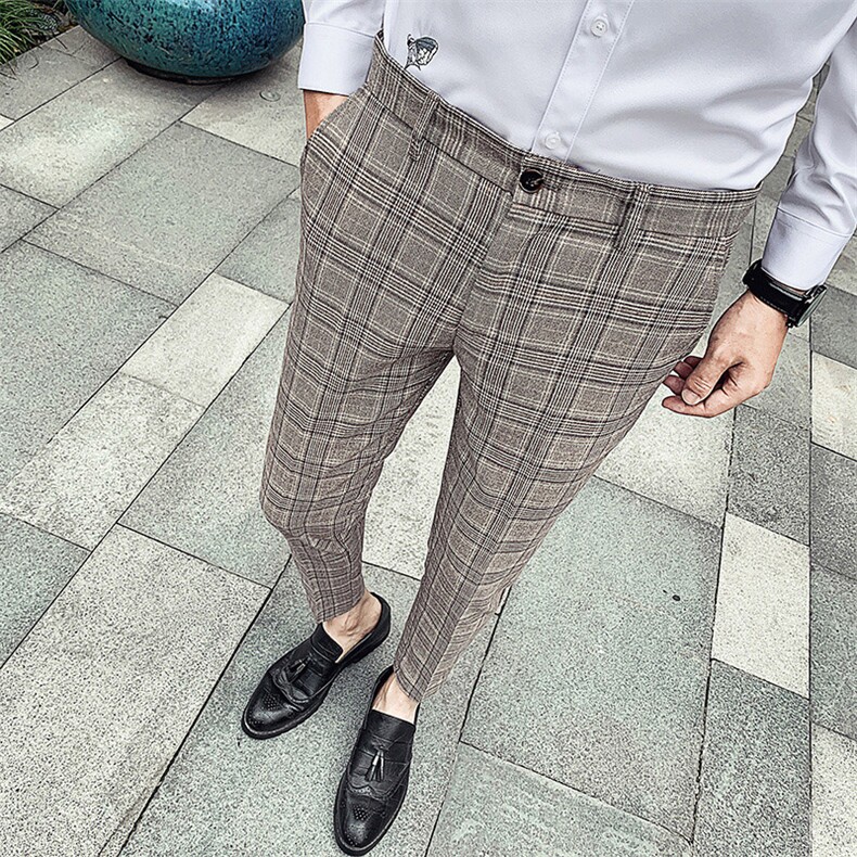 春夏英伦格子休闲西裤修身小脚裤商务长裤A450-K9951P60,男装休闲裤,星座1904A