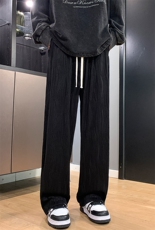 8XL-M特大码冰丝褶皱肌理感裤子男韩版潮流百搭拖地裤K951P48，男装休闲裤，电商D206-1
