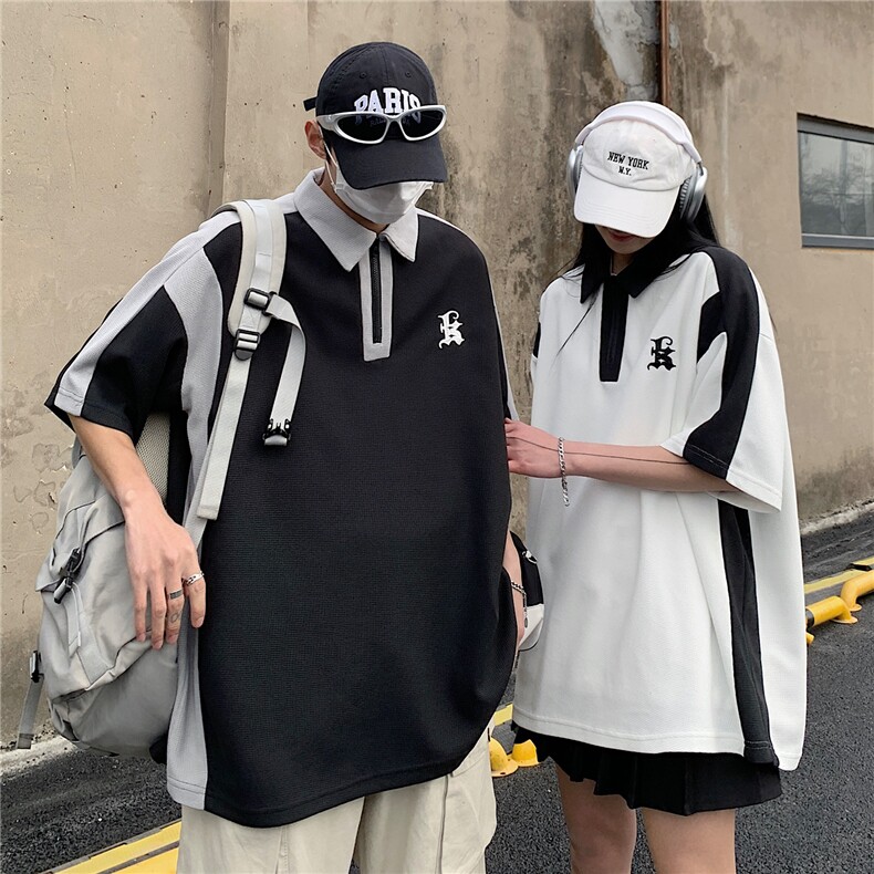 情侣装夏装2026新款华夫格POLO衫字母绣花短袖T恤D253P48男类,男装T恤,电商A335-1（原A458）