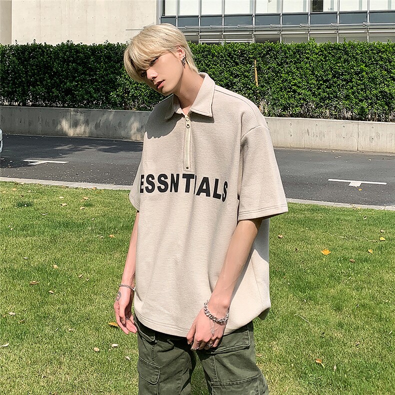 夏季新款华夫格字母印花半拉链polo衫外景XZ604-PL101-P45控58,男装Polo衫,星座604