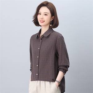 2026春年秋装新款潮小格子衬衫宽松显瘦韩版气质百搭衬衣女减龄图片
