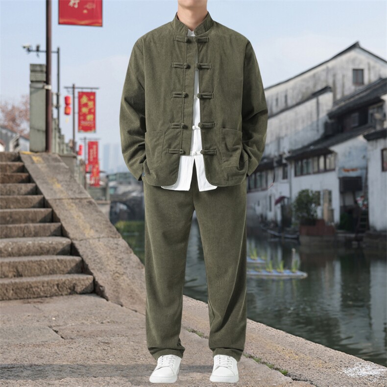 男士外套灯芯绒夹克套装盘扣立领风 XZ1512-2501套装-P110图片