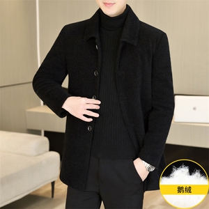 标90鹅绒毛呢外套鹅绒内胆中长款男加厚羽绒大衣310B-3-D227图片