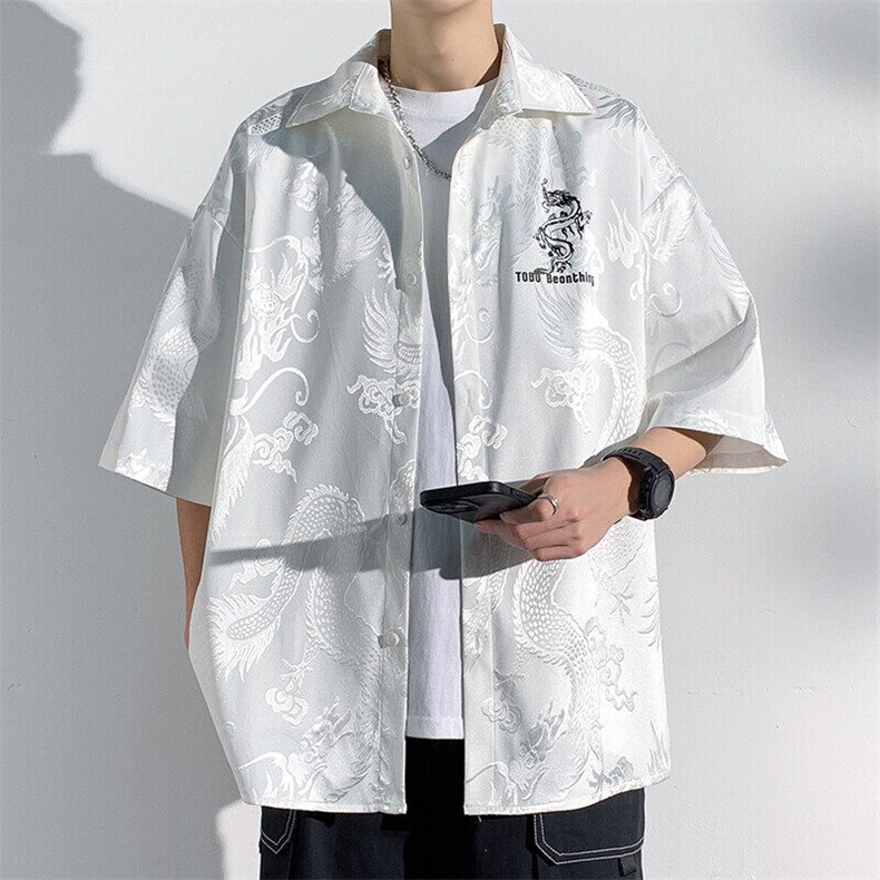 2025夏季新款港风光影墙大码龙纹提花衬衫M-5XHC24223-特P35,男装衬衫,电商A022