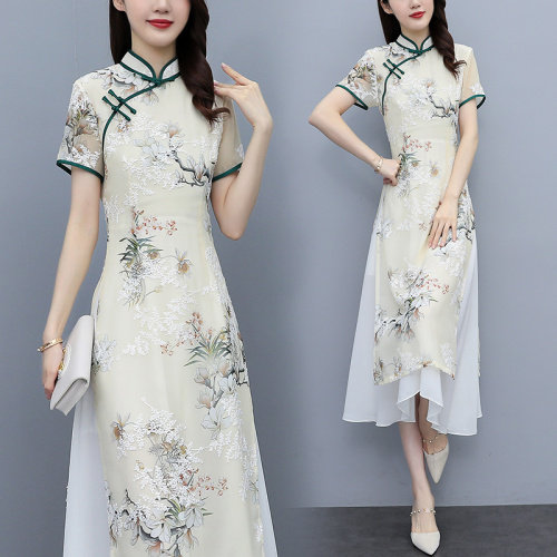 芷墨夏装新款时尚复古风改良旗袍修身花色旗袍大码,商品下架区,芷墨服饰