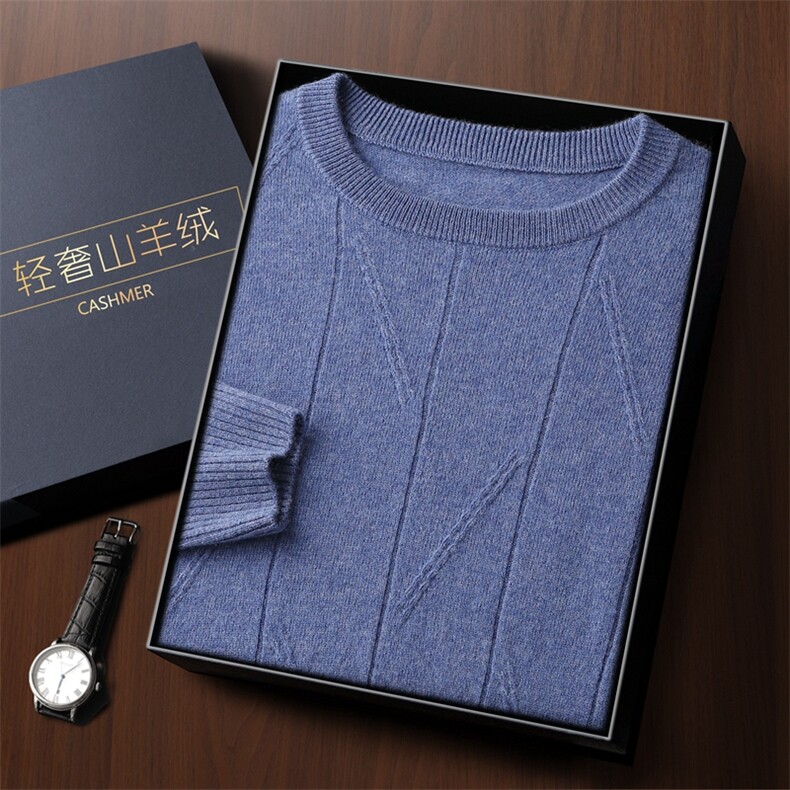 秋冬季新款舒适时尚百搭一线成衣圆领提花35%羊绒衫，男装羊绒套衫，雅之冉羊绒
